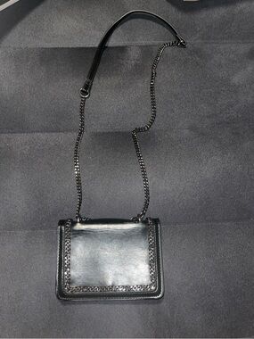 Black Leather Chain-Handle Crossbody Bag - Women